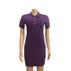 Womens Designer Crocodile Polo Dress Embroidery Decoration Casual Summer Lapel Neck a Line P1v557