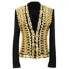 Abiti da uomo Blazer Primavera Uomo coreano Moda Cappotto Filo ricamo Giacca Abito tempestato di diamanti Host maschile Blazer sottile Corda d'oro Stage C