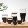 JANKNG Isıya Dayanıklı Çift Duvar Cam Kupası 80/250 / 350/450 ml Bira Kahve Bardakları El Yapımı İçecek Kupa Çay Kupalar Şeffaf Drinkware Bambu Kapak