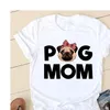 T-shirt da donna Anni '90 Tee Love Pug Dog Abbigliamento moda donna Manica corta Vestiti cartoon Primavera Estate Grafica femminile