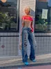 Yiallen Autunno Stampa colorata Y2K Crop Top Donna Sexy Backless Manica lunga T-shirt Pantaloni a vita bassa Skinny Hip Hop Tees Streetwear 220714
