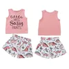 Citgeett Summer Toddler Kids Baby Girls ärmlösa t-shirt Letters toppar Vest Dinosaur Shorts Klädtrakten Set J220711