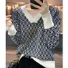 100 Worsted Pure Wool Ladies VNeck Full Body Jacquard Letter Colorblocking AutumnWinter Fashion Knit Sweater Loose Top 220815