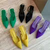 2022 Moda Elegante Donne 3cm Tacchi alti Pantofole Signora Lady Slingback Muli Giallo Viola Verde Green Tacco basso Tacco di lusso Scarpe da sposa Scarpe da sposa Y220421