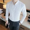 Biznes Mężczyźni Marka Moda Moda Z Długim Rękawem Wszystkie Dopasuj Slim Fit Striped S Formalna Nosić Bluzkę Homme 220401