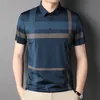 MLSHP Summer Short Sleeve Mens Polo Shirts Luxury Loose Wide Striped Business Casual Thin Male Topps Fashion Man Tees 3XL 220708