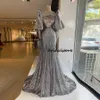 Grå sequin sjöjungfru prom klänning långärmad nyckelhål nacke plus storlek svart tjejer kväll klänningar elegant ceremoni formell fest klänning vestidos elegantes para mujer 2022