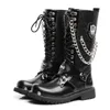 Motocykelstövlar Storlek 37-46 Men skor Army Boot High-Top Military Combat Boots Metal Chain Man Moto Punk