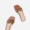 Pantoufle New Summer Leather h Buckle Women Slide Casual Square Toe Flat Sandal 220622