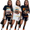 Tamar de tamanho mais solto Summer Summer New Women's Streetwear Short Skull Printing Duas peças Conjunto de shorts