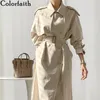 Colorfaith New Autunno Inverno Giacca a vento da donna Bottoni eleganti Vintage Oversize Lace Up Office Long Trench Top JK1311 201111