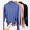 100% katoen lange mouwen effen coltrui t-shirt vrouwen hoge stretch slanke tops lente herfst skinny basic bottoming t-shirt strakke 220321