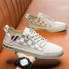 Sneakers Men Shoes PU Leather Color-blocking Lace-Up Print Decoration on Both Sides Classic Trend Versatile Breathable Comfortable Casual Shoes HM298