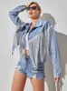 Ftlzz Streetwear Женщины одиночная грудь кисточка ретро -голубые джинсовые куртки весна осень женская женская короткие джинсы Caot Outwear Tops 220808