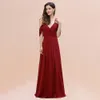 Vestidos de dama de honra vermelha designer uma linha spaghetti tiras sem costas de chiffon country country country convidado de honra vestidos de honra personalizados 50 cores bm3002