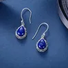 Dangle Chandelier Silver Color Wedding Engagement Jewelry Water Drop Earrings Formal Lapis Lazuli