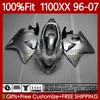 Injektionsformkropp för Honda Blackbird CBR1100 CBR 1100 XX CC 1100XX 96-07 114NO.13 CBR1100XX 1996 1997 1998 1999 2000 2001 1100CC 02 03 04 05 06 07 FAIRING Glansig Silveryy