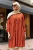 Vêtements ethniques décontracté lâche plissé été chemisier pour femmes musulmanes manches longues col rond grande taille hauts Islam malaisie dame élégant Tuni