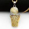 Plaqué or diamant incrusté filet de basket-ball cadre collier pendentif Hiphop titane acier sport bijoux accessoires cadeau de fête