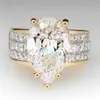 Anéis de casamento huitan lindo cristal pêra cúbica zircônia feminina nobre festa de noiva anel de noiva anel dourado jóias de moda