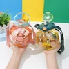 Bear Head Plastic Water Flaskor Söta Big Belly Water Cup High Value Portable Oblique Cross Straw Cups Stora kapacitet Sommar till Sea GCA13185