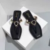 Slippers Ladies Flip Flops Luxury Chain Round Buckle Beach Sandals Slides Summer Fashion Square Head Slippers Women Flat Shoes 220525