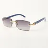 Randlose Sonnenbrille 3524012 mit blauen Holzstäben und 56 mm Gläsern für Unisex