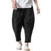 2022 homens calças de linho masculino calça de harém de largura homem algodão chinês estilo tornozelo calças bloomers de pernas largas machos l220706