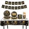 Congrats Graduate Disposable Tableware Paper Plate Cups Napkins Tablecloth For College Graduation Party Decoration Class Of 220815