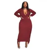 L4XL Fall Clothes For Women Plus Size Dresses Sexy Solid Color Long Sleeve Deep V neck Tassel Slim Dress Wholesale Drop 220713