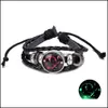 Other Bracelets Jewelry New Arrival 12 Constellations Luminous Bracelet Punk Black Leather Zodiac Alloy Bead Snap Buttons Charm For Women An