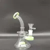 6.4"Green Glass Water Pipe Hookah Recycler Bong Smoking Tobacco Dry Herb Beaker Ice Catcher 14mm male Bowl