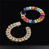 14mm 18/22/24 pouces 18K jaune blanc plaqué or Bling CZ peinture à l'huile chaîne cubaine collier Bracelet mode Rock bijoux pour hommes femmes