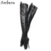 Sorbern 7-Zoll-Ballett-Absatz-Schritt-Oberschenkel-hohe Stiefel für Frauen-Stilettos, kundenspezifische alternative Schuhe, kundenspezifische sexy Fetisch-Stiefel