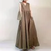 Casual Dresses Yeezzi Summer Women's Pockets Solid Boho Dress Long Loose Ruffled V-Neck Short Sleeves Maxi Robe FemmeCasual