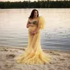 Light Yellow Prom Dresses for Women 2022 Maternity Robes for Photo Shoot One Shoulder See Thru Evening Dress