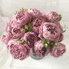 10pcs 30cm bouquet di fiori artificiali di peonia di seta rosa rosa 5 grandi teste e 4 gemme fiori finti economici per la decorazione domestica di nozze al coperto