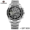 ForSining Automatic Top Mechanical Men armbandwatch Military Sport Man Clock Top Brand Luxury Rostfritt stål Skeleton Man Watch 8130