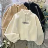 Kasjmier korte high collar hoodies vrouwen dikker losse Koreaanse herfst ritssluiting jas borduurer California Letters sweatshirt femme 220816