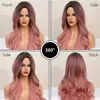 U.Shine Ombre Brown Mixed Pink Blonde Long Synthetic Wave Wigs for耐熱性カラフルな繊維コスプレロリータ220622