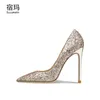 Ünlü Marka 2022 Yeni Gerçek Deri Glitter kadın Sivri Burun Yüksek Topuklu 10 cm Bayanlar Moda Kadın Stiletto Seksi Düğün Ayakkabı Tasarımcı Klasik Lüks Pompalar