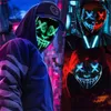 2022 Halloween horror masker enge maskerade cosplay led el draad verlicht gloed in donkere masker festival feestmaskers 10 kleuren gezichtsmasker voor mannen vrouwen kinderen geel wit
