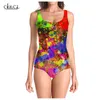 Colorful Paint Splatter 3D Print Girls Onepiece Swimsuit Bathing Suit Sleeveless Slim Sexy Womens Swimwear 220617