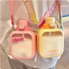 Square Plastic Food Grade Water Bottle Cartoon Cute With Straw Strap Girls Portable Outdoor Sports Water Kettle Children Oblique Cross Handy Cup LT0167