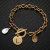 Bracelets de charme minamama aço inoxidável Jesus Barroco Pearl Letra inicial pulseira para mulheres Catholic Jewelry GiftCharm