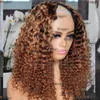 Najważniejsze miód blondynka v część 100% ludzkich peruk włosów ombre brązowy sprężystą kręconą środkową perukę peruwiańską perwersyjną curl pełny kształt
