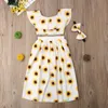 FOCUSNORM Lovely Children Baby Girls Sunflower Clothes Sets Off shoulder Crop Tops Skirted Shorts Headband 3PCS Outfits 05Y 220610