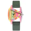Wristwatches Colorful Wood Watch Creative Triangle Shape Dial Hour Clock Women Quartz Leather Bracelet Unique Women's Wrist Reloj MujWri