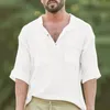 Camicie casual da uomo Camicie da uomo estive in cotone e lino tinta unita Maglie a maniche lunghe da spiaggia Pullover larghi Camicie da uomo