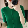 Kvinnors stickor Tees Summer Simple Solid Color Sticke Cardigan Slim Shorteeved Bottoming Shirt Foreign Style Ladies Topwomen's